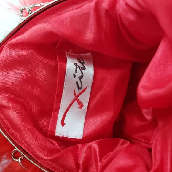 XCITE Red Satin & Feathers Special Occasion Purse - Picture 10 of 12